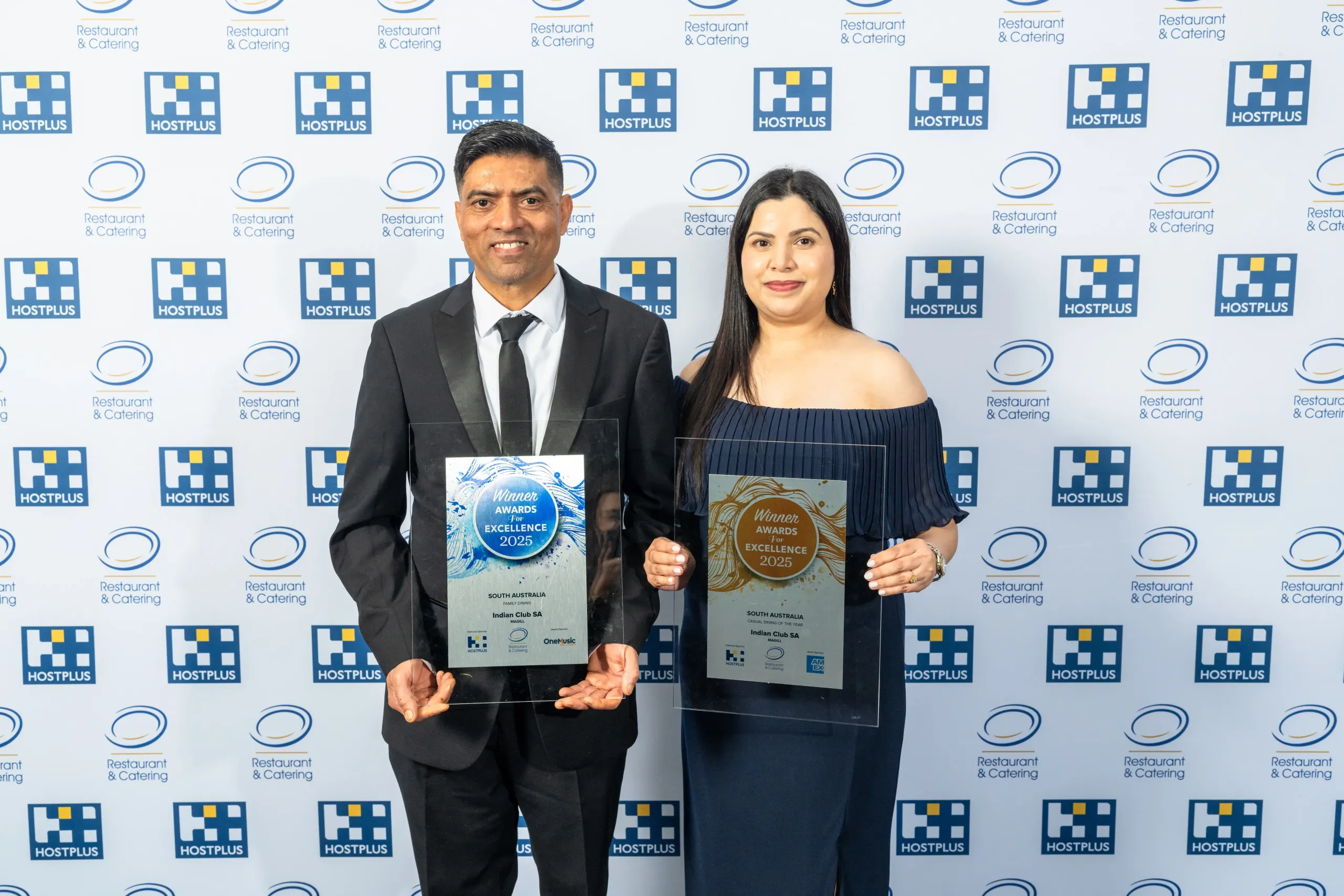 Bishnu and Anu holding 2025 Restaurant and Catering Australia awards